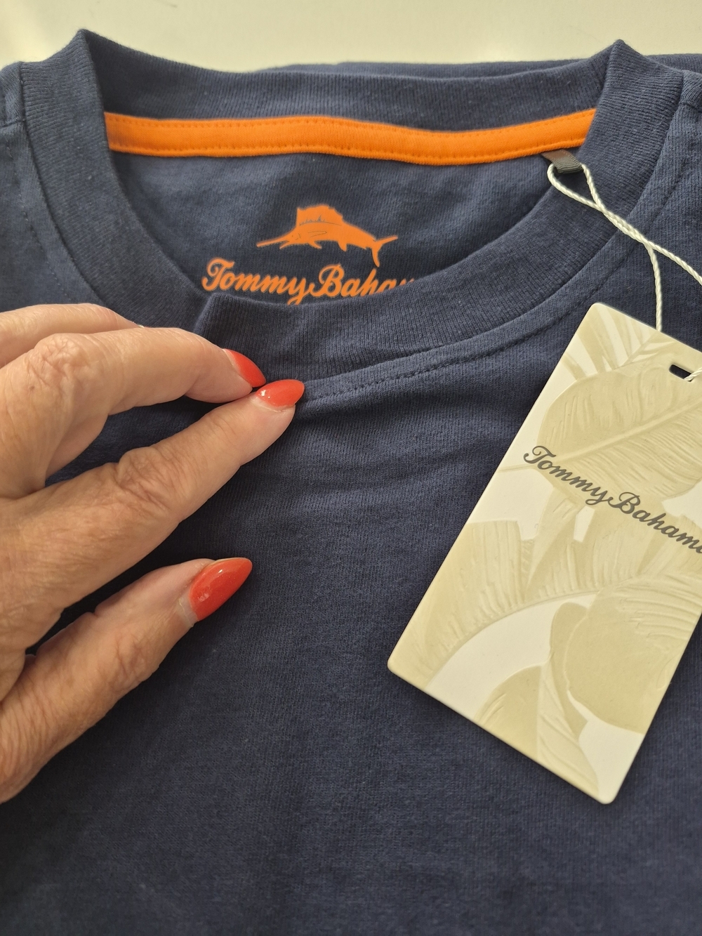 Tommy Bahama Navy Tee with Orange Trim